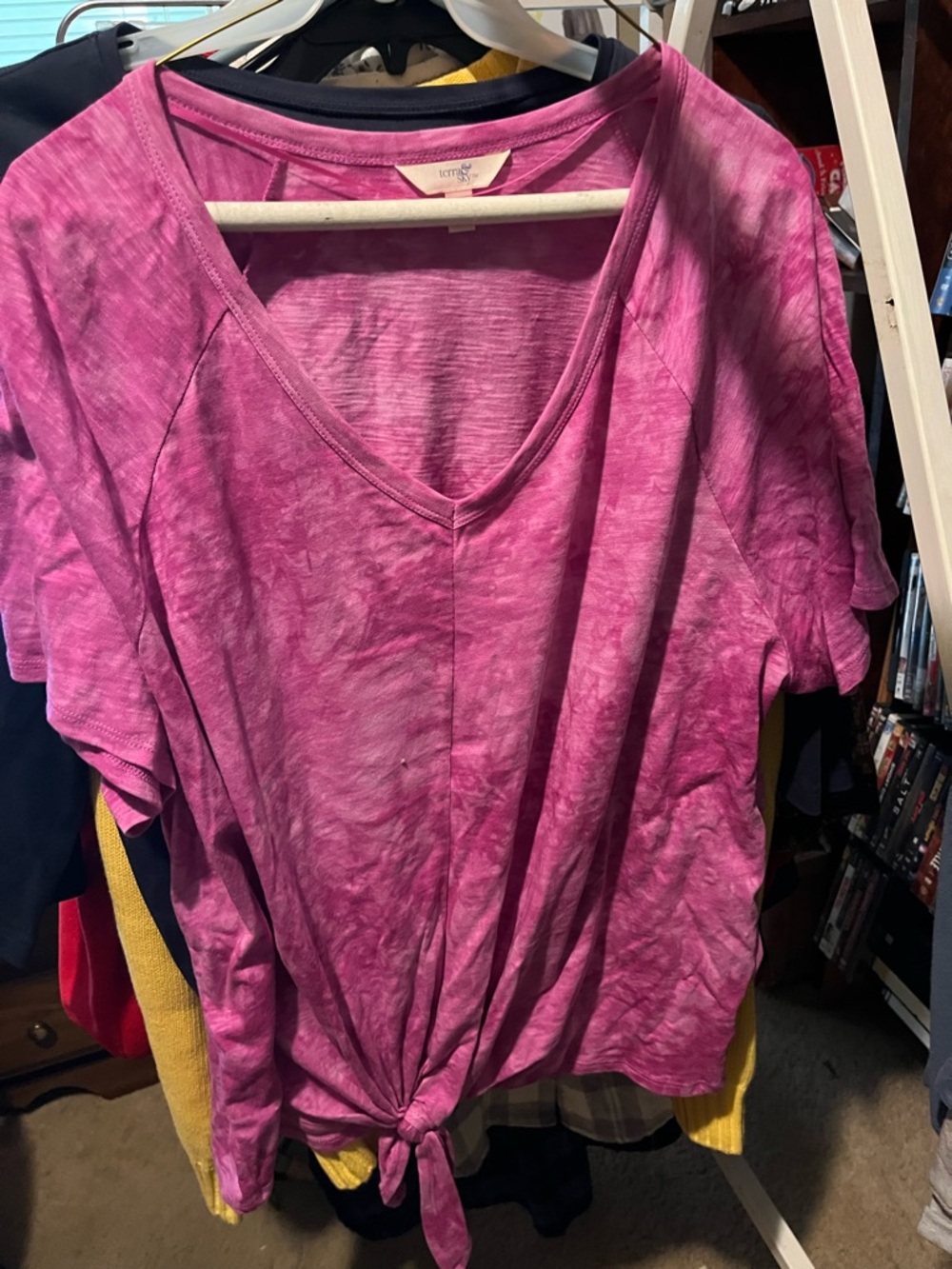 Terra & Sky Pink Tie-Front V-Neck Short Sleeve Top 1x